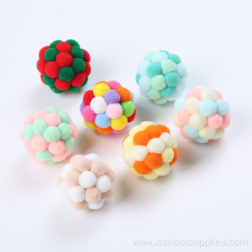 Multi color handmade plush cat toy ball
